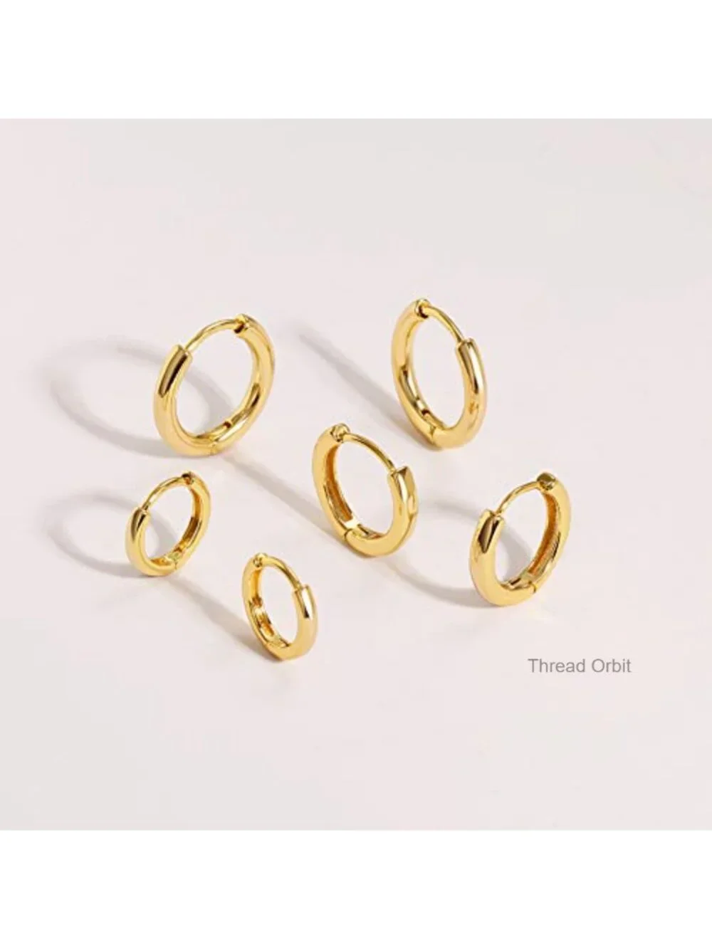 14K Gold Plated Huggie Hoop Earrings 3 Pairs Minimalist Stacking Set